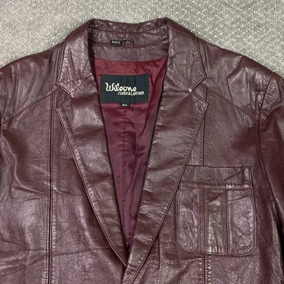Vintage Wilsons Leather Jacket Blazer Men's 42 Fits 38-40 Burgundy Oxblood 70s - Picture 2 of 14